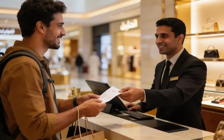 A UAE retailer processing a tourist VAT refund at the till