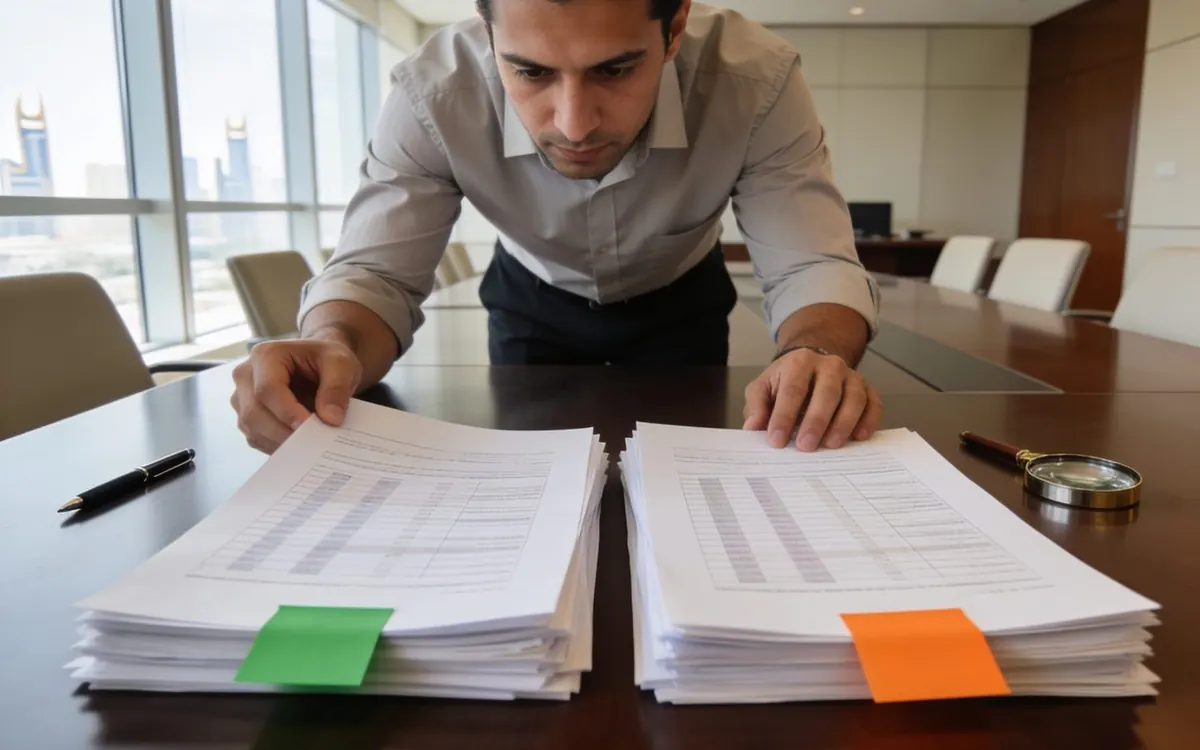 A filed VAT return being checked against the ledger for errors